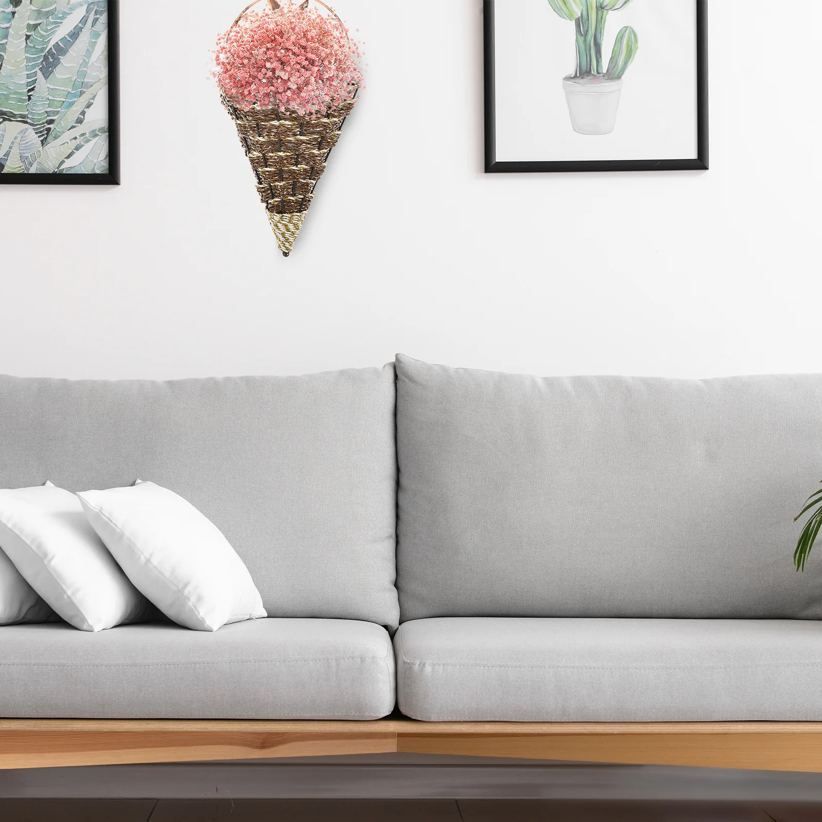 

Hanging Iron Rattan Wall Planter Brown Stackable Breathable Design for Balcony Window Home Gardening Decor Outdoor Wall Planter