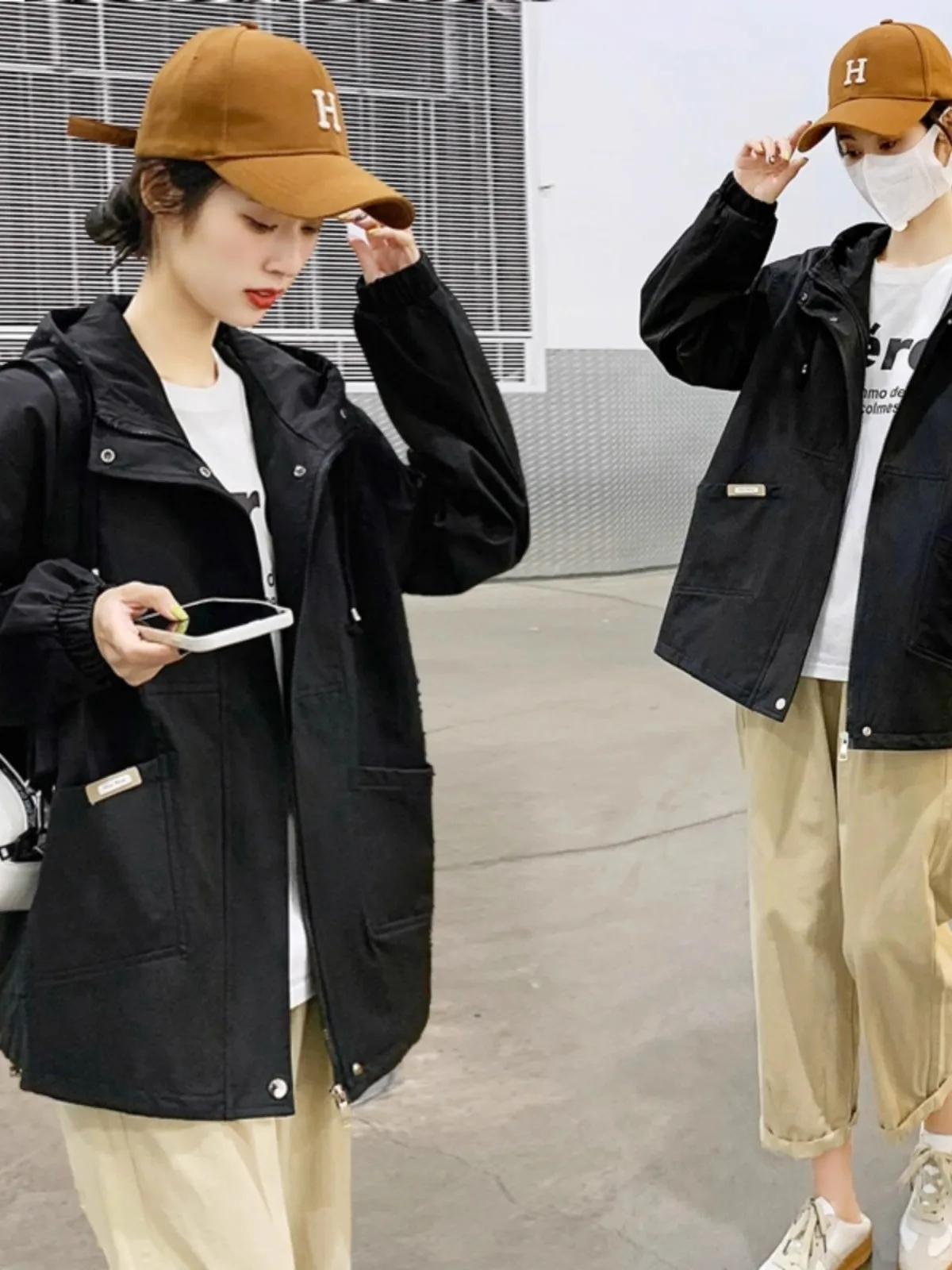Large Size Casual Hooded Windbreaker Jacket For Women Spring And Autumn Korean Version Loose Fit Coat W180