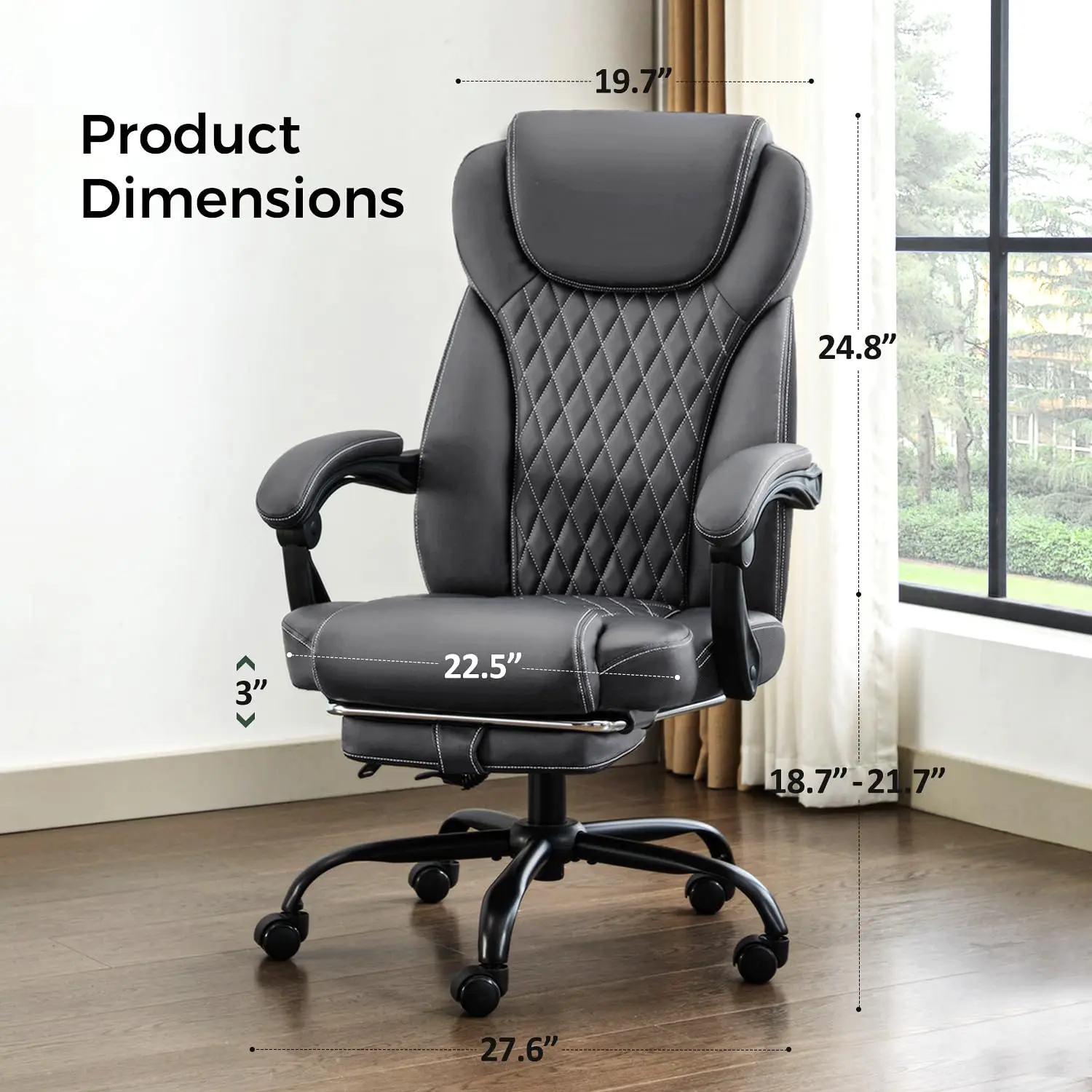 Big & Tall Office Chair with Footrest, Lumbar Support, Ergonomic High Back, Reclining 90°-135°, 300lbs, Desk Chair, Customized