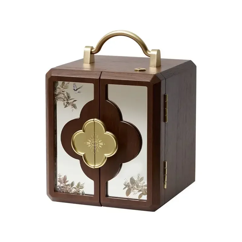 Wooden jewelry box storage box exquisite high-end gold storage box with handle 2026 new jewelry sto