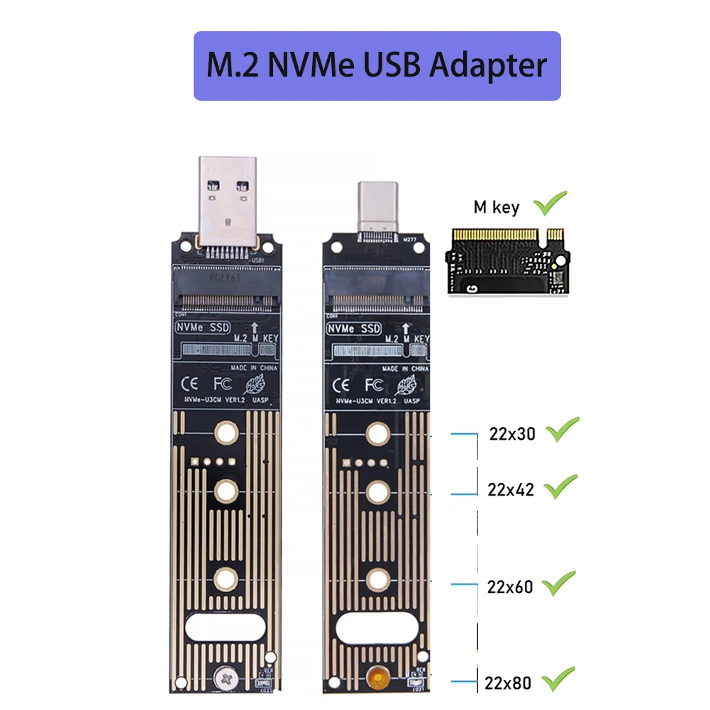 M.2 NVME SSD to USB 3.1 Adapter PCI-E to USB A USB C Converter Card JMS583 Chip 10Gbps USB3.1 Gen 2 for PCI-E M.2 SSD 2230 2280