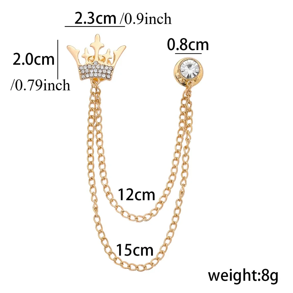 Exquisite Men's Crown Brooch British Double Chain Tassel Women's Badge Metal Pin Suit Clothing Accessory