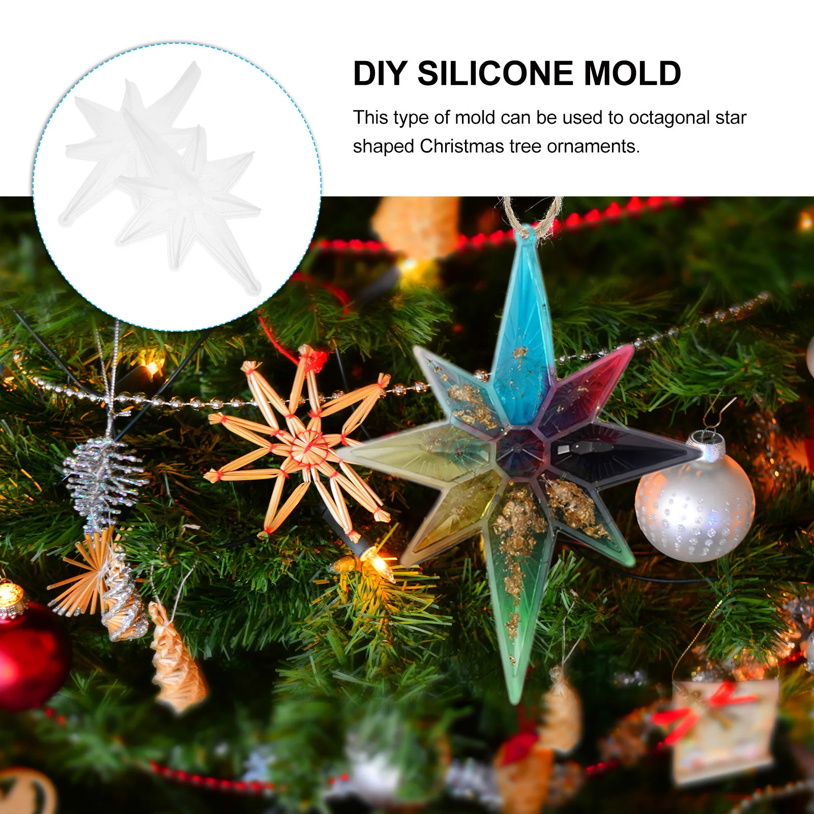 

2Pcs Octagonal Star DIY Silicone Molds Christmas Tree Pendant Casting Mold Resin Mold Christmas Hanging Decoration
