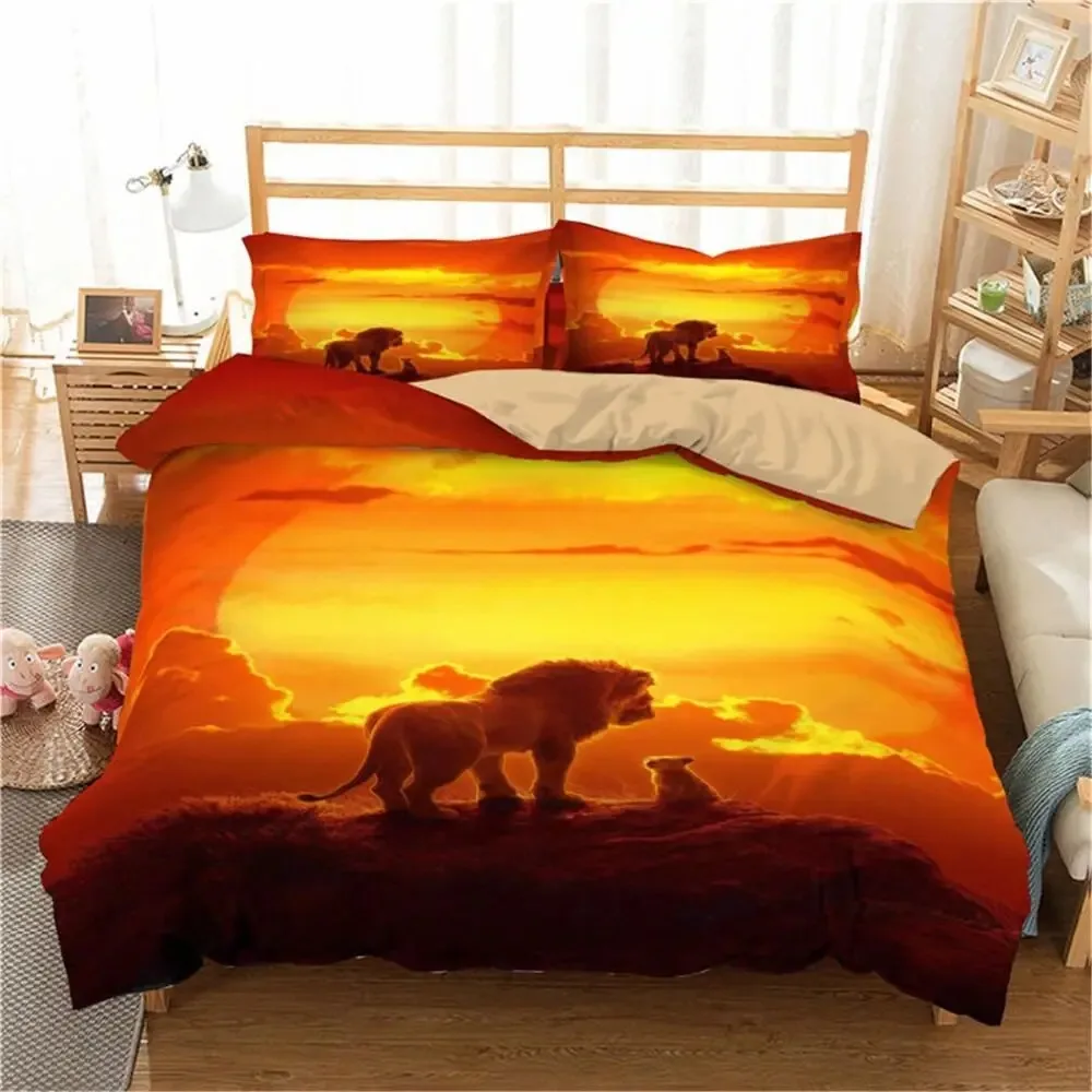 Lion Duvet Cover Set Microfiber Couple Bedding Set for Boys Teens 3D Animal Print Comforter Cover African Wildlife Quilt Cover