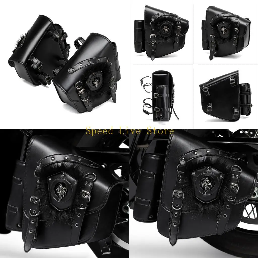547C Leather-Look Motorcycle Saddlebag Side Bag Set Pair for Daily Storage Use