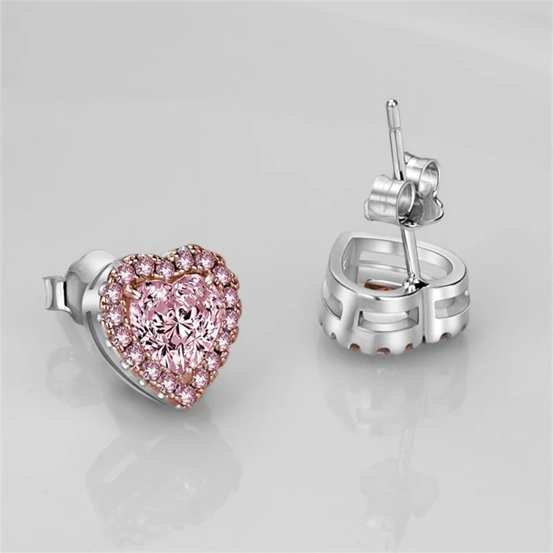 Romantic Jewelry Stud Earrings For Women Pink Cubic Zirconia 6mm Stone Bridal Wedding Party Earrings Engagement CCE666