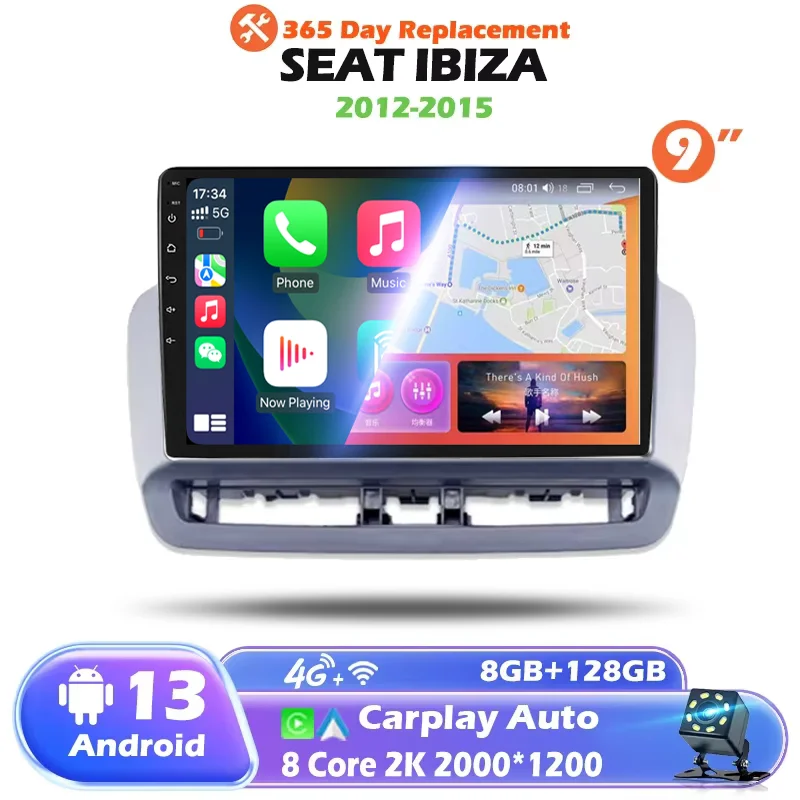 Android Car Radio for Seat Ibiza 2012 - 2015 Carplay Auto Multimedia Player Car Electronic Devices Stereo GPS Navigation Netflix