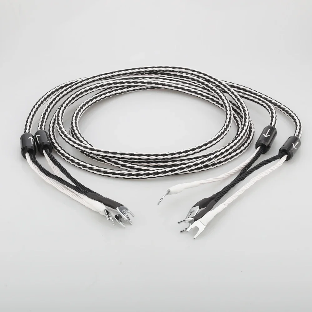 8TC Copper Audio Speaker Cable High Quality HiFi Amplifier Spade to Spade Plug Audiophile Speaker Wire for Home Theater