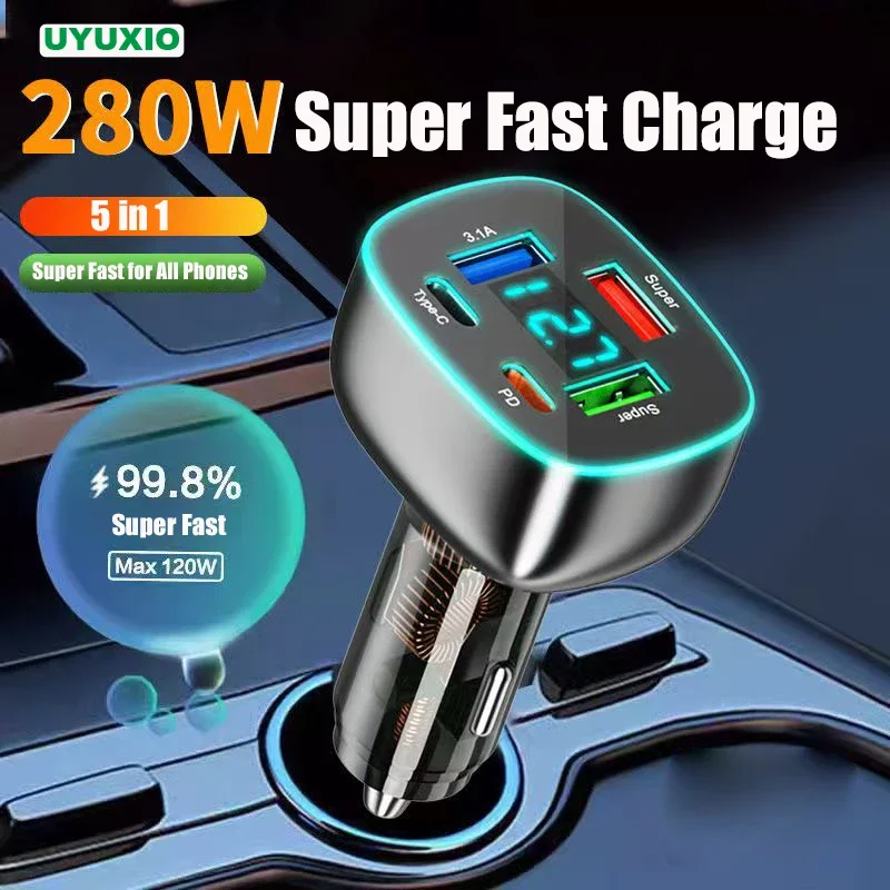 PD 30W Super Fast USB C Car Charger Adapter 280 With Voltage Display for iPhone 15 Pro Max 14 iPad Macbook Samsung Oppo Huawei