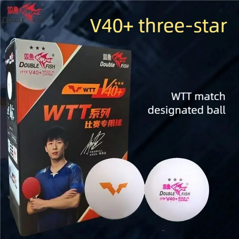 Double Fish V40+ 3-Star Ping Pong Balls - High Durability & Consistent Flight, WTT Event Ball, Lin Gaoyuan Edition for Match