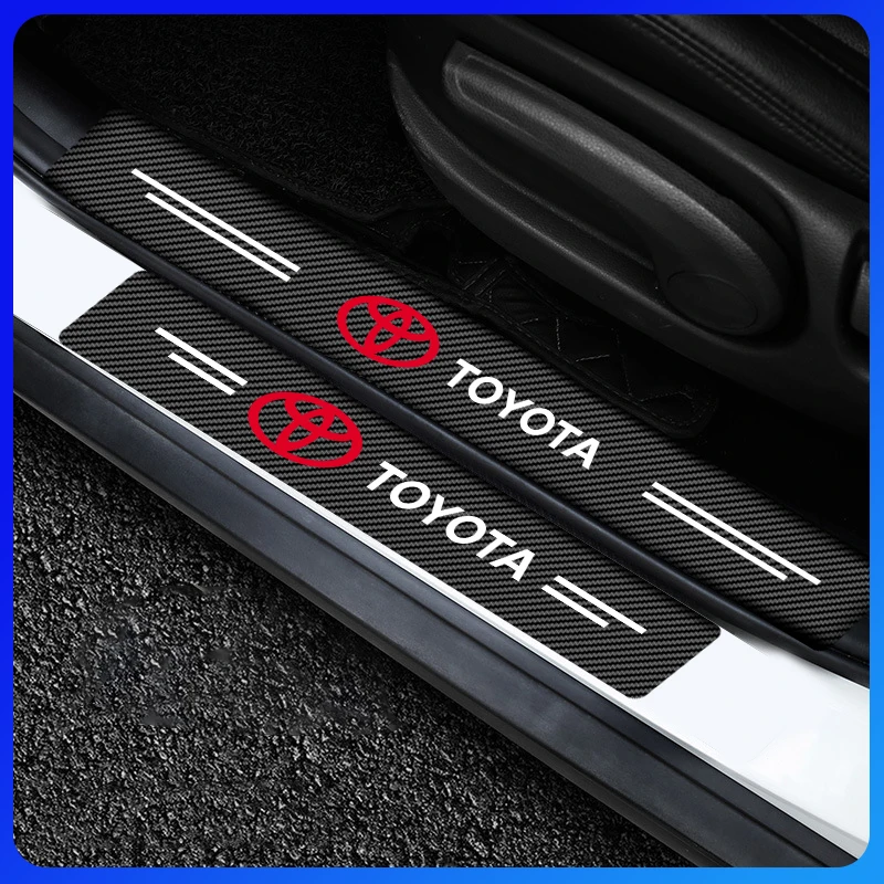 4 قطعة ألياف الكربون عتبة باب السيارة ملصق السيارات عتبة الباب خدش مقاوم للماء لتويوتا شر كورولا كامري rav4 يارس هايلكس