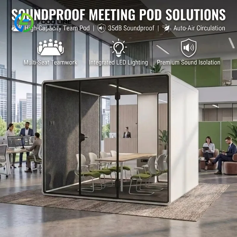 Modular Soundproof Meeting Pod 6-Person Acoustic Office Booth with Ventilation & LED for Airport Lounge & Open Workspace