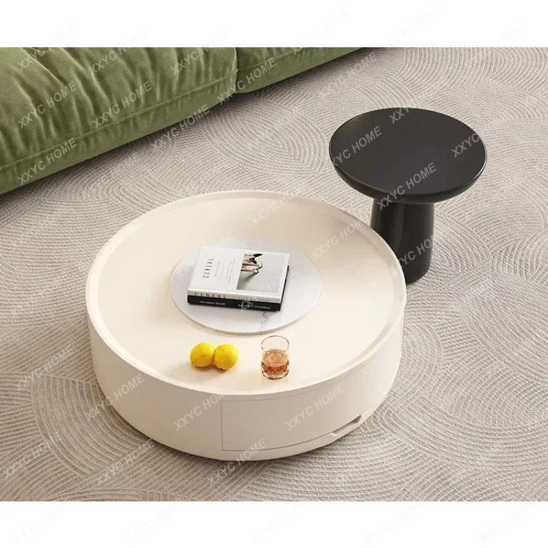 XX Wabi Sand Cream Wind Round Slate Coffee Table Living Room Home Minimalist Light Luxury Tea Table Modern Simplicity