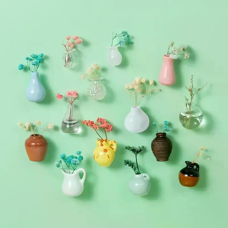 Mini Glass Flower Vase Fridge Magnets Scratch-free Strong Magnetic for Kitchen Refrigerator Home DIY Decor Ornament