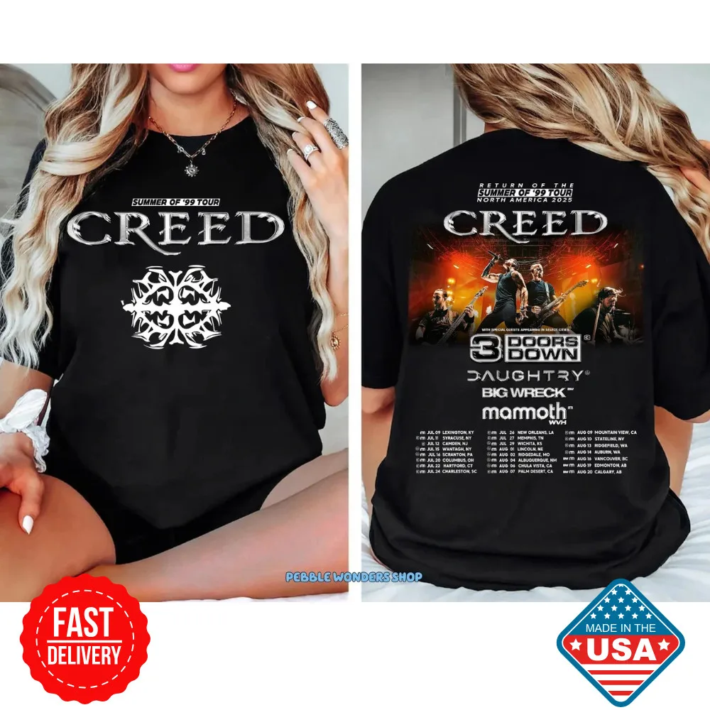 

Футболка Summer of ’99 Tour Creed Band 2025 Tour Rock Band Creed Футболка с рисунком Nw