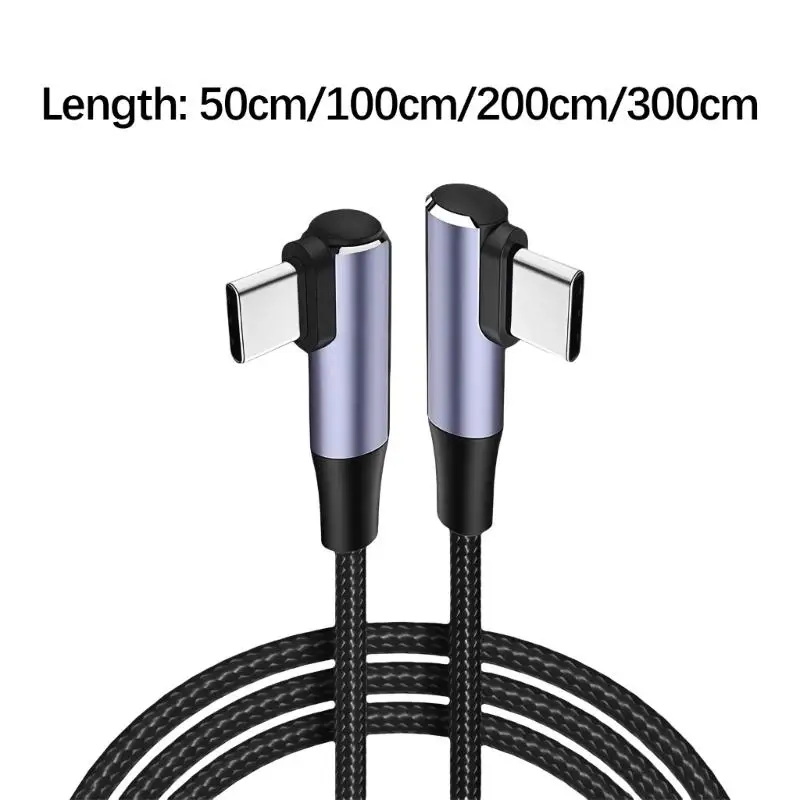 652F Ergonomic 90 Degree Angled Braided Type C Cable Supports 60W Power Delivery