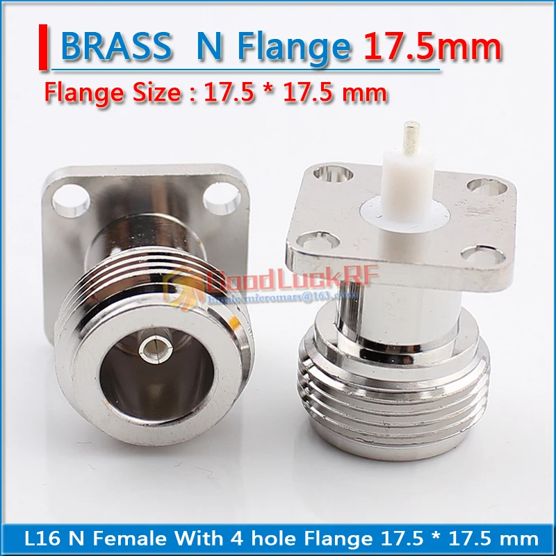 1X Pcs Connector L16 N Female With 4 hole Flange Panel Chassis Mount deck PTFE Solder 17.5 X 17.5 mm RF Coax Adapters