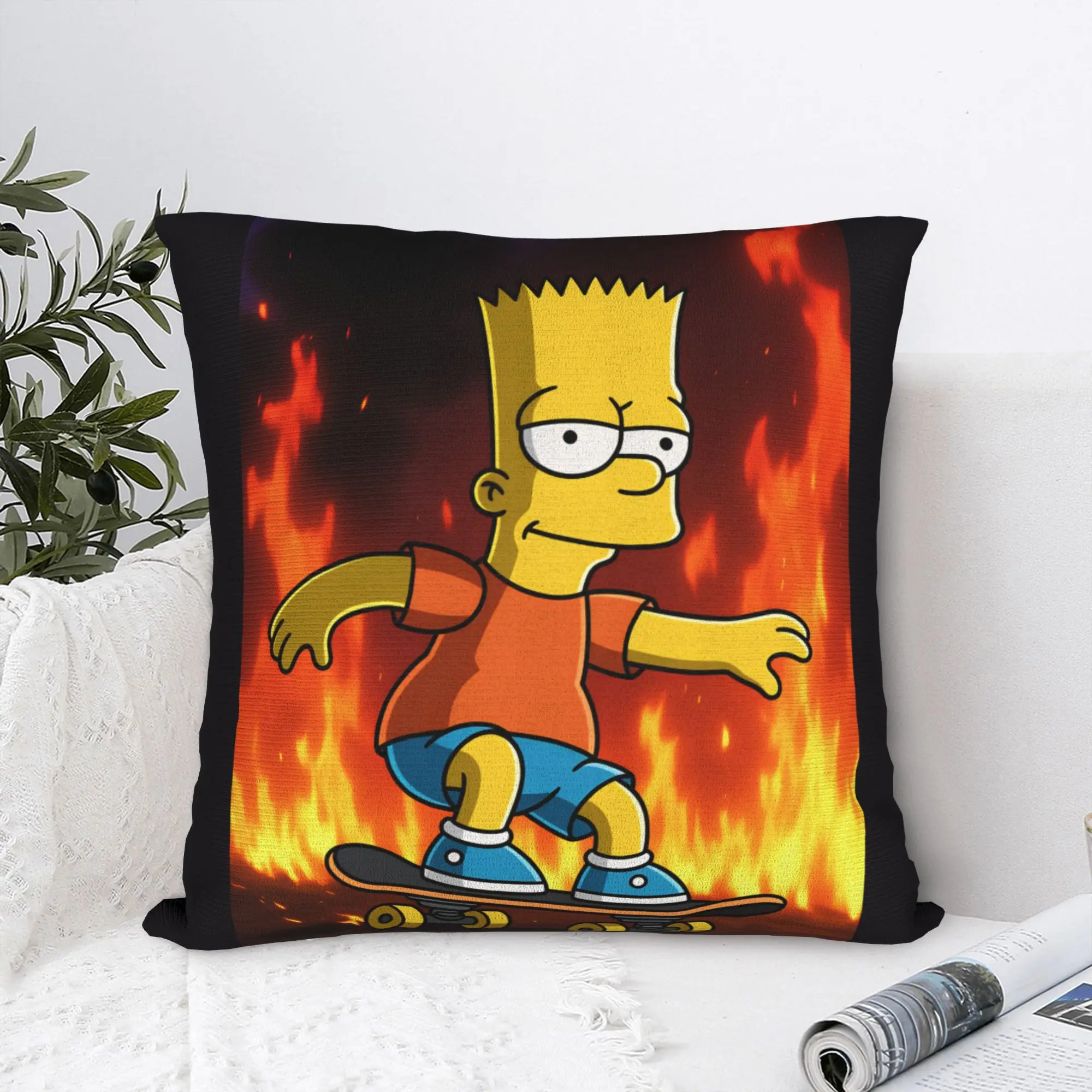 Pillow Case Bart S-Simpson Skateboarding Fire Comfy  Pillow Cover For Wedding Party Home Decor Funny Pillowcases