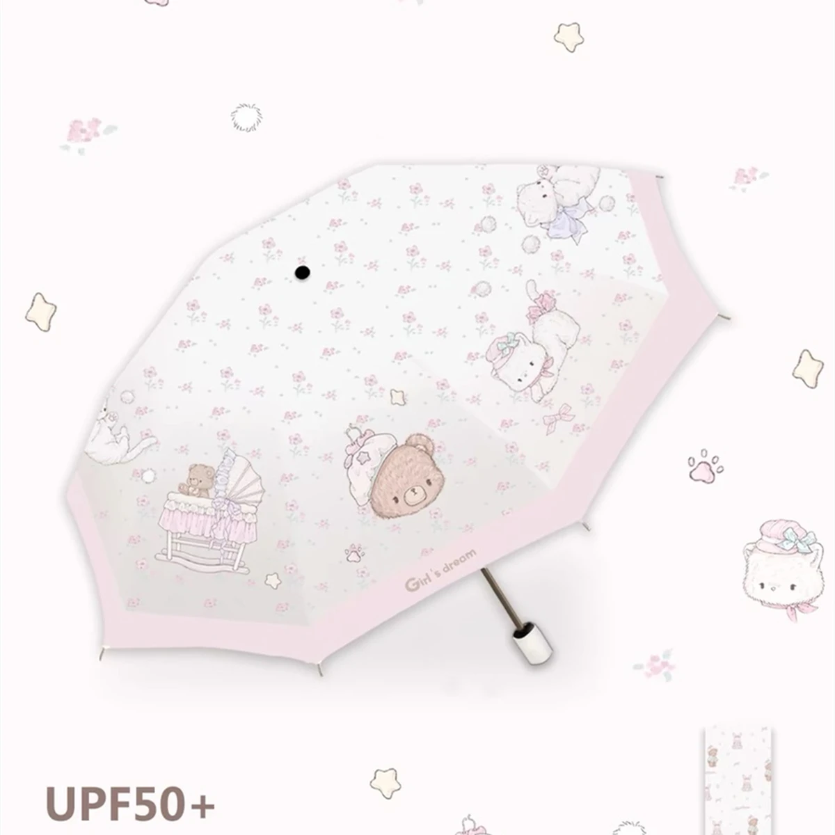 

Pink Girl Sunshade Umbrella Cartoon Sun Protection Anti-UV Weather Umbrella Cute Sun Rain Dual Use Folding Umbrella