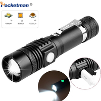 Super Bright Led flashlight USB linterna led torch T-6/L2/V6 Power Tips Zoomable Bicycle Light 18650 Rechargeable