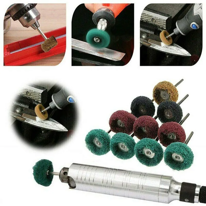 10pcs Mini Drill Abrasive Brush Nylon Buffing Polishing Wheel with 3mm Shank for Dremel Rotary Tool Accessories Set