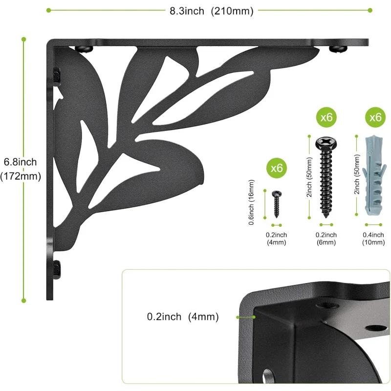 دعامة زاوية معدنية شديدة التحمل 2-4 معبأة بمكونات الأجهزة 20.32 × 17.78 سم رف مثبت على الحائط رف تخزين زاوية #6