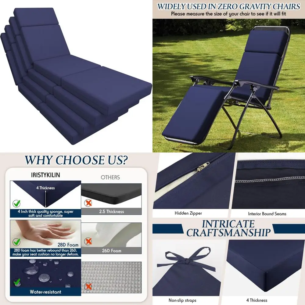 

Подушки для шезлонга на открытом воздухе, набор из 4 предметов, водонепроницаемые подушки для мебели для патио 80 x 26 x 4, прочная бухта для кресла для отдыха на открытом воздухе