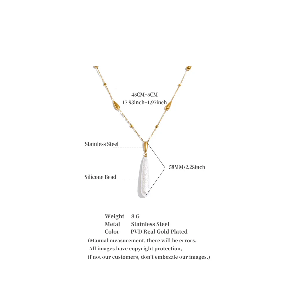 Yhpup Edelstahl-Tropfenanhänger mit Imitationsperlen, Halskette, Neuheiten, Modisch, Schick, Abendglamour-Schmuck – Detail 1