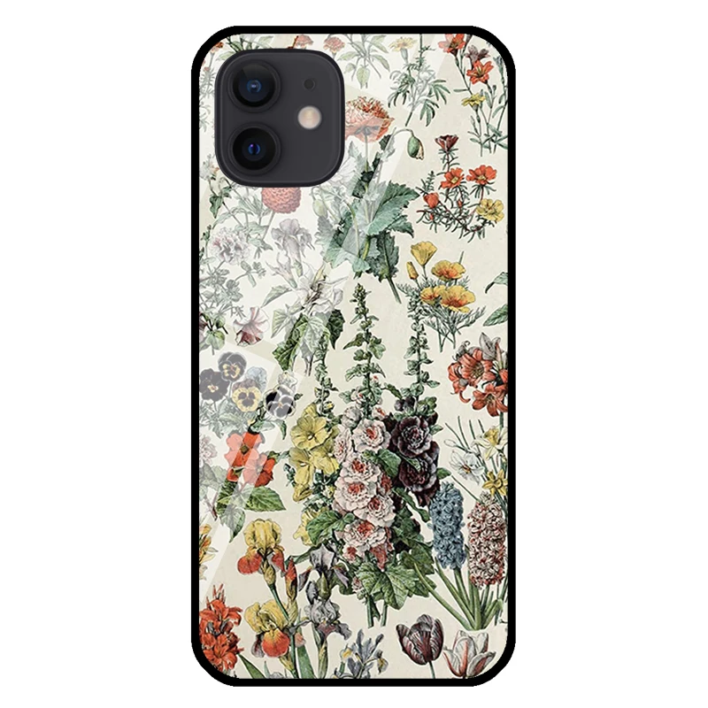 Flowers Vintage Botanical Floral Tempered Glass Case For iPhone 14 XR X XS 6 7 8 Plus SE 2020 12 13 mini 11 Pro Max Cover