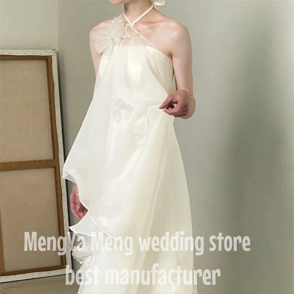 ZHUISHU Suknie Ślubne w Stylu Fairy z Gorsetem w Linii A, Sesja Zdjęciowa, Halter, Kwiaty 3D, Koreańskie Suknie Ślubne, Ogrodowe, Personalizowane, Formalne