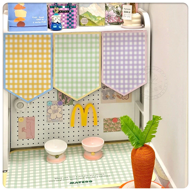 VIKAMA Colorful Gingham Plaid Triangle Banner, 6 Assorted Designs, Wall Hanging Art for Bedroom Living Room