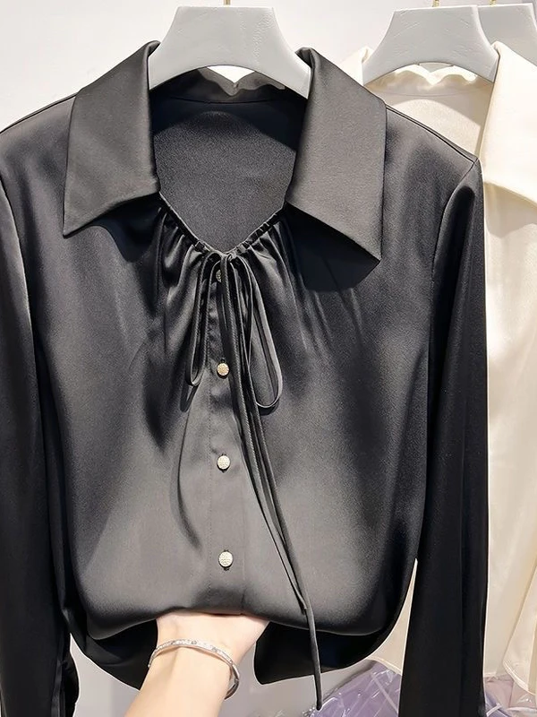 

Женская блузка Ele Long Sve из ацетатного атласа: уникальный дизайн, комфортная, теплая, стандартный крой, весенняя коллекция.