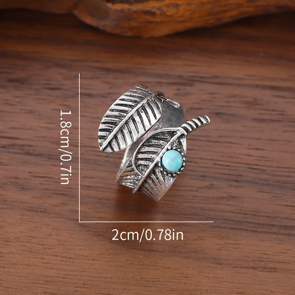 DIY accessories Cross-border personalized retro leaf turquoise opening adjustable ring, new ethnic trend old ring