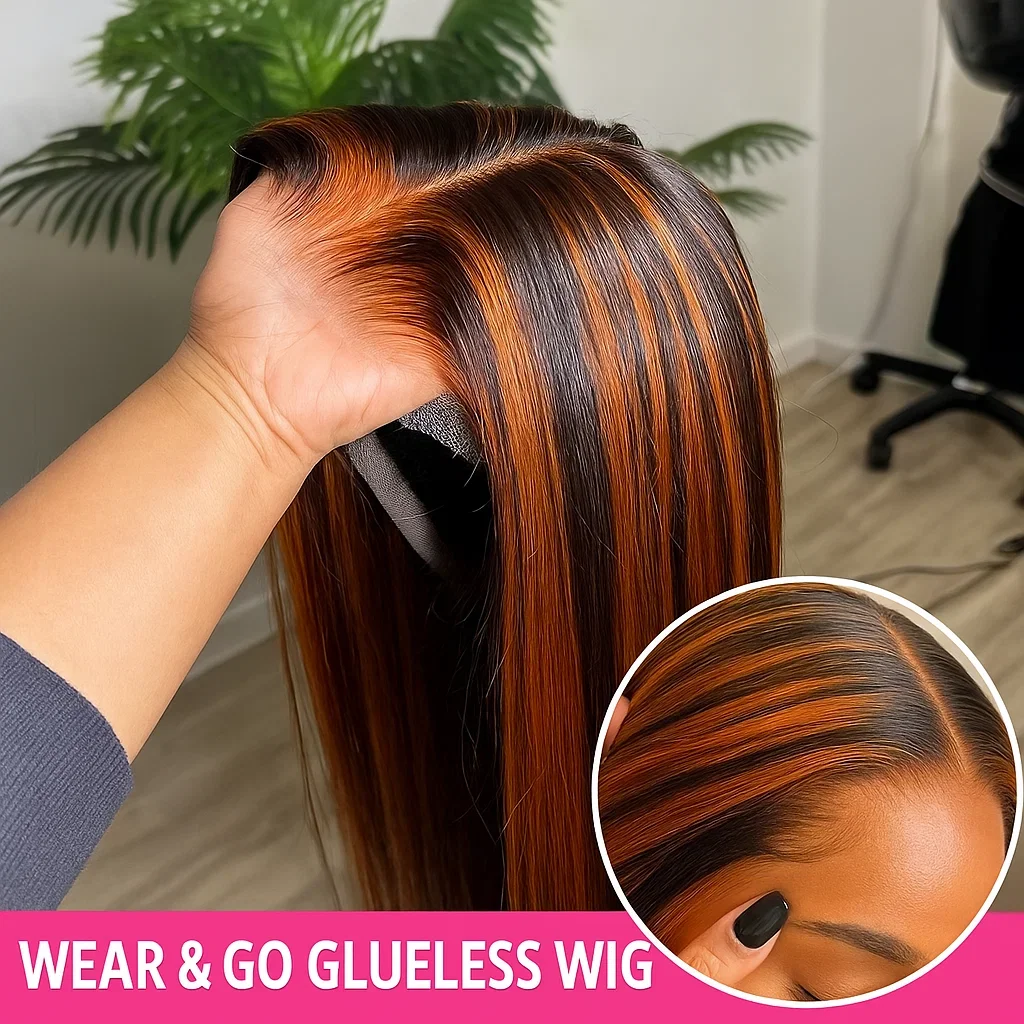 

Выделите кость, прямые человеческие волосы, парик 350 имбиря с коричневым HD кружевом, 30 дюймов, бесклеевые, 5x5, необработанные волосы, парики для женщин