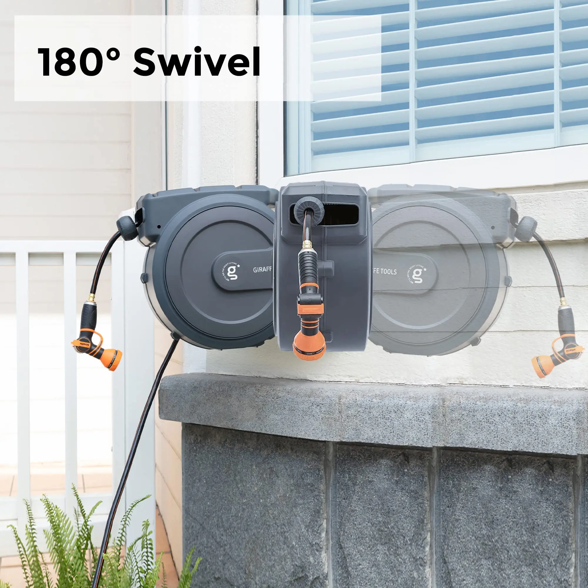 Giraffe Tools Hose Reel 1/2‘’ 78 ft, Heavy Duty Retractable Garden Hose Reel with Any Length Lock, Slow Return System, Wall Mounted and 180 Deg Swivel Bracket