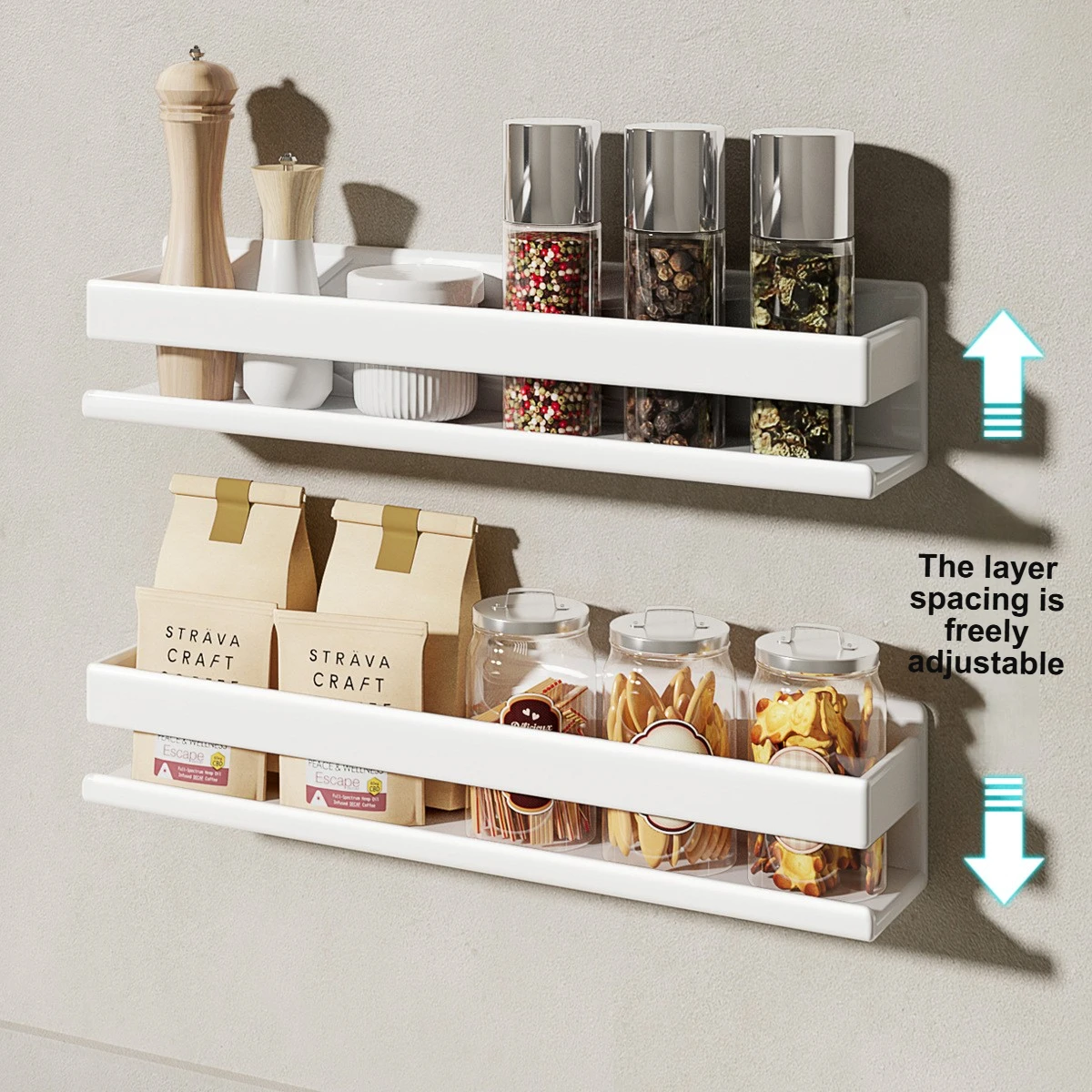 Kitchen Storage Rack Easy-to-clean Stainless Steel Removable Washable Seasoning Rack Wall-mounted Bottle Rack Punch-free