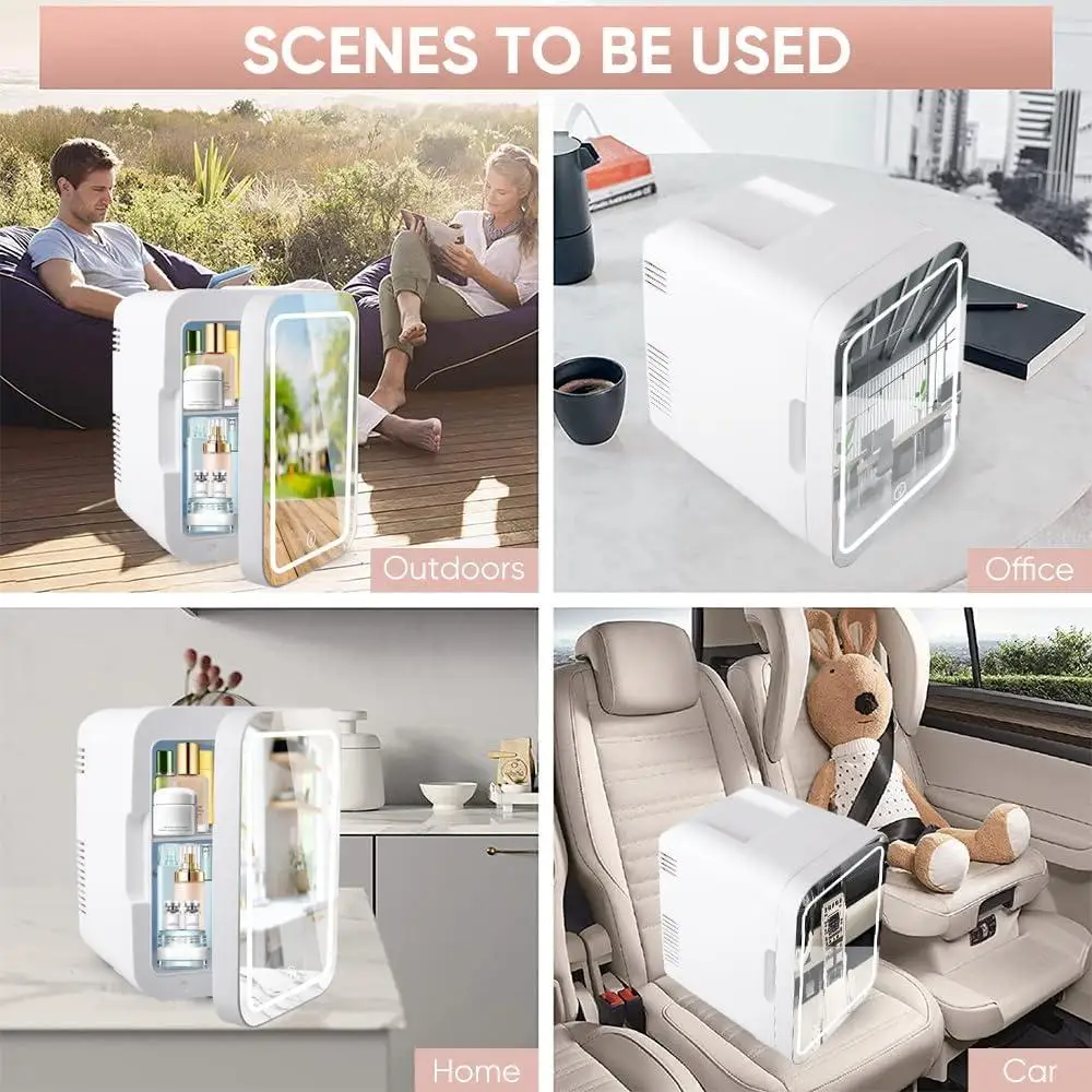 Mini Skincare Fridge Portable Cosmetic Fridge Makeup and Skin Care Storage Whisper-Quiet LED Light Ideal Office Bedroom Car
