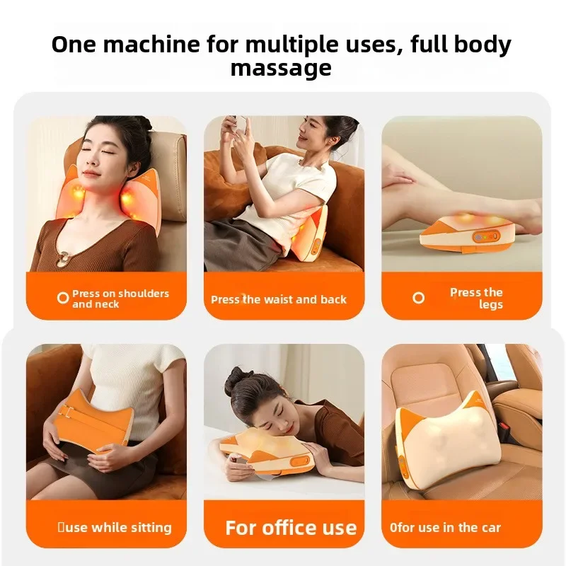 Hot Compress Kneading Massage Pillow, Home Car Use Neck Shoulder Waist Massager, Portable Muscle Relief Massage Device