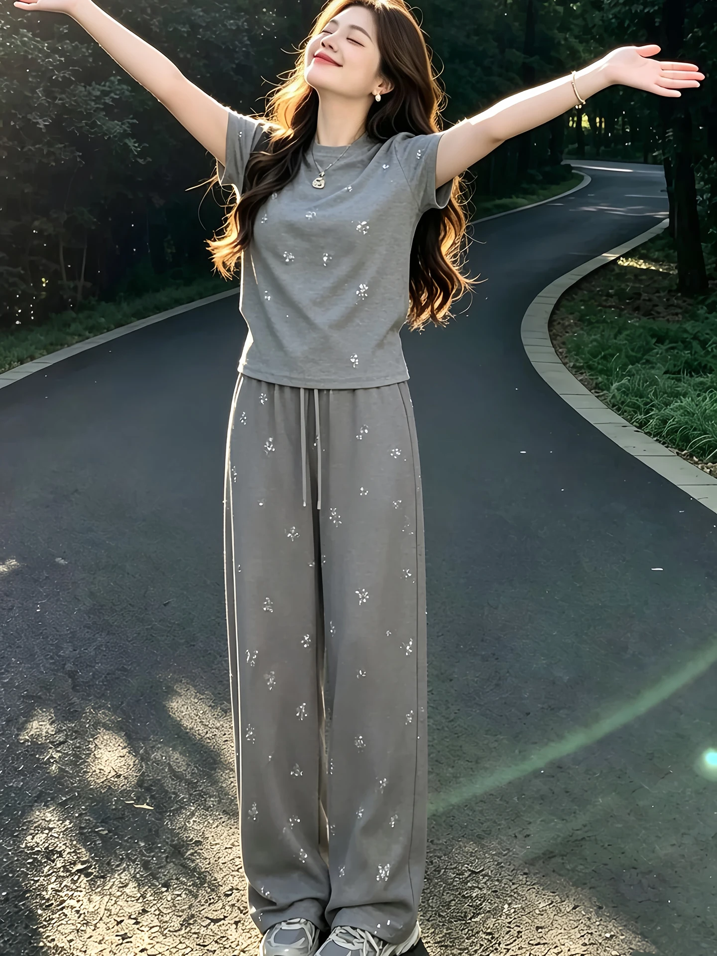 

Summer 2026 Women's Casual Fashion Set Pure Desire Style Versatile Long Pants Top And Bottoms Two-Piece Set High Waist T-Shirt