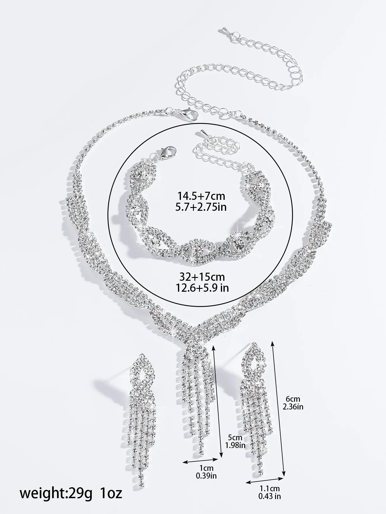 Jewelry set - bracelet, rhinestone, wedding necklace, earrings, accessories for banquets, evening gowns' accessories