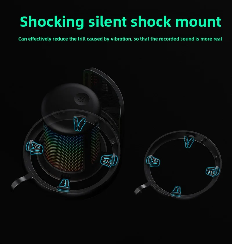 RGB Recording Microphone With Articulated Arm/USB Condenser Mic For Gaming Podcasting Streaming Youtube