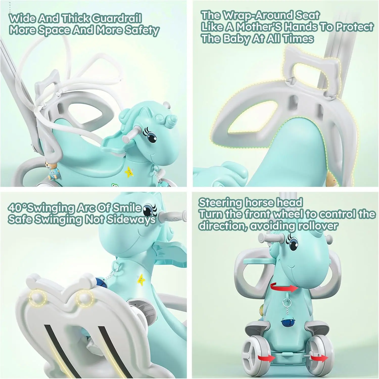 Koń na biegunach dla małych dzieci 1-3 lata, projekt 4 w 1, zabawka do ujeżdżania rowerek biegowy wózek dla dzieci z odpinanymi Balance Board, zabawa Bi