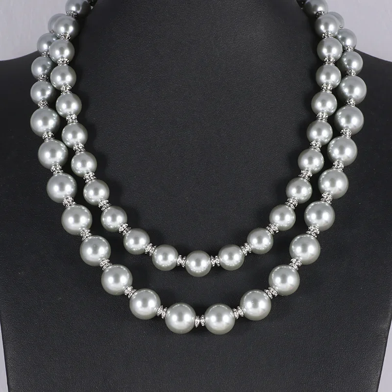 

KS European and American Fashion Trends Niche Gray Pearl Rhinestone Simple Necklace Women