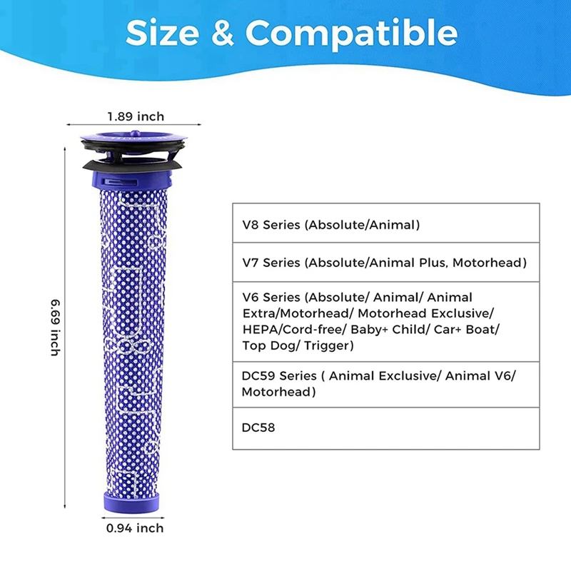 8er Pack Ersatz-Vorfilter für Dyson-Vakuum filter für Dyson v6 v7 v8 dc59 dc58 ersetzt Teil 965661 01