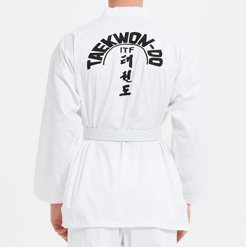 Profissional itf aprovar branco uniforme taekwondo estudante doboks terno quimono artes marciais taekwondo roupas de manga longa fitness gi