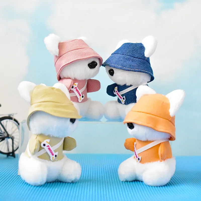 4-inch Stuffed Animals Plush New Cute Denim Hat Puppy Doll Backpack Plush Pendant Kawaii Creative Brithday Gift for Friend