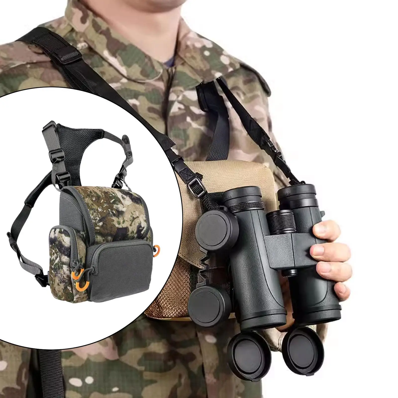 Binocular Harness Chest Pack Multi Pocket Storage Bag Large Capacity Practical with Rain Cover Portable Outdoor Hiking Huntin