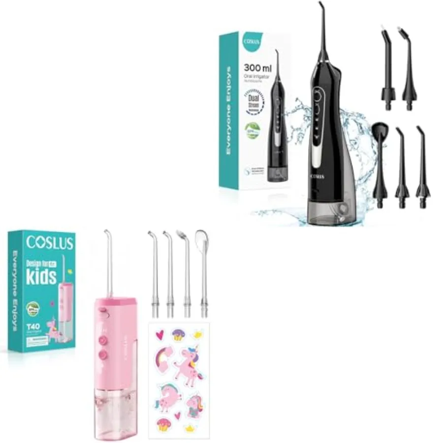 COSLUS Water Dental Flosser Teeth Pick: Cordless Oral Irrigator 300ML Rechargeable with Portable Water Flosser