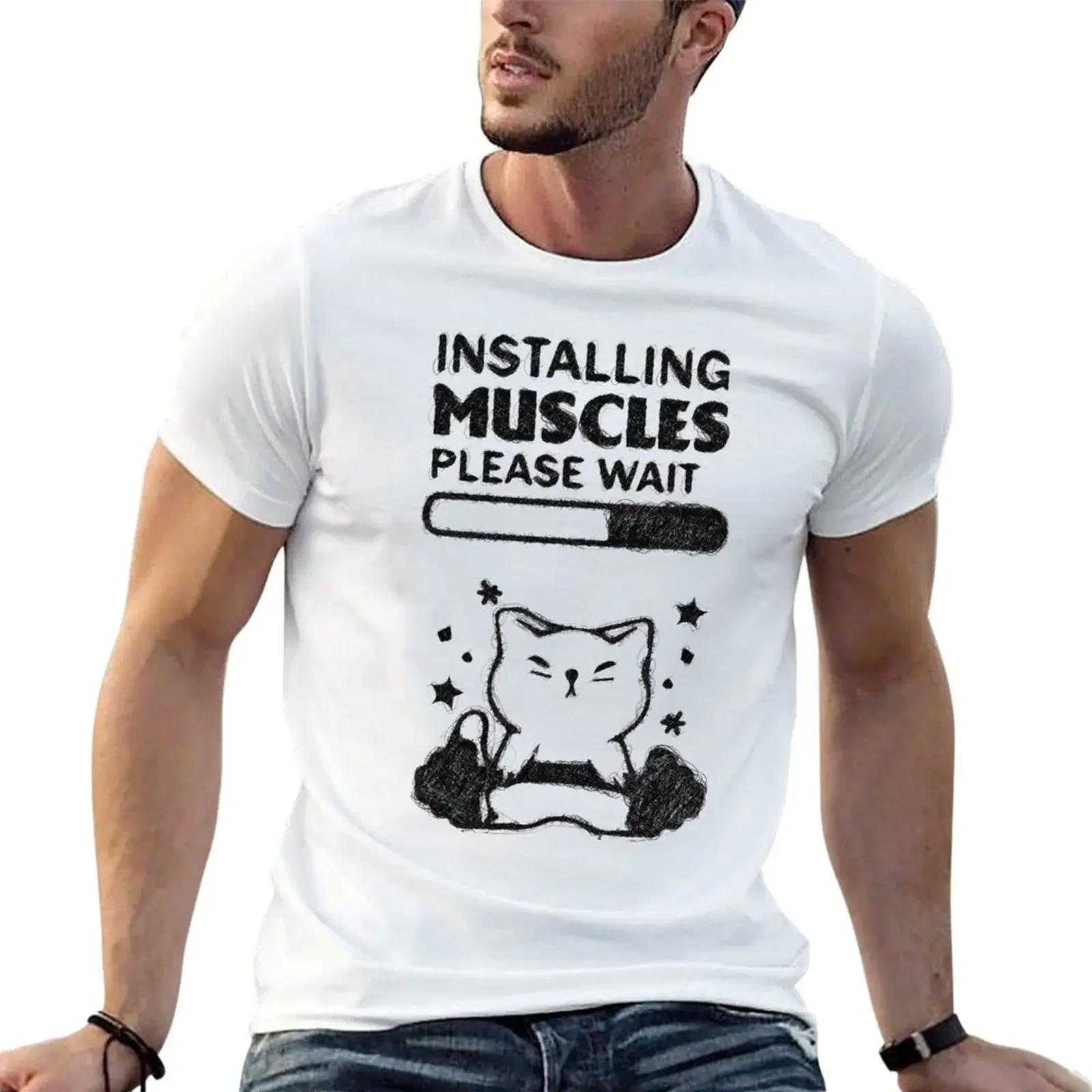 

Installing Muscles Please Wait, Installing Muscles Please Wait Cat, Funny Gym, Workout, Lift Weights. T-Shirt