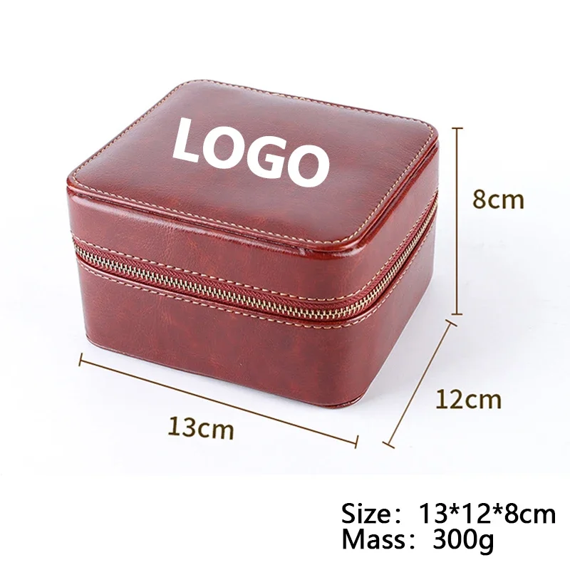 PU Portable Flip Buckskin Velvet Zipper Watch Case 2 Slots Large Watch Pillow Jewelry Display Gift Storage Box Customizable Logo